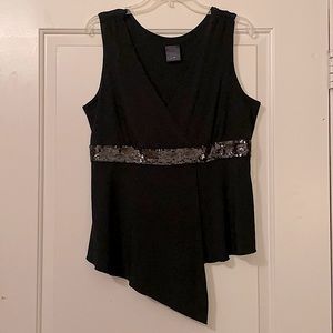 Black low-cut sleeveless blouse with Sequins